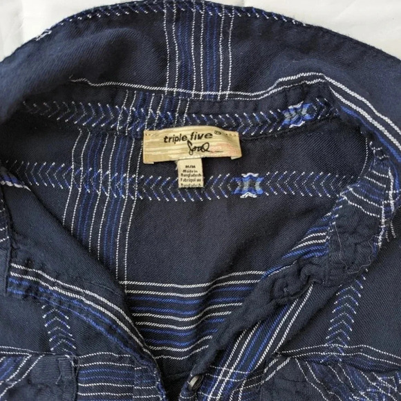 Triple Five Soul Button Front Plaid Tunic Dress  - Navy Blue Size Woman Medium - Picture 6 of 8